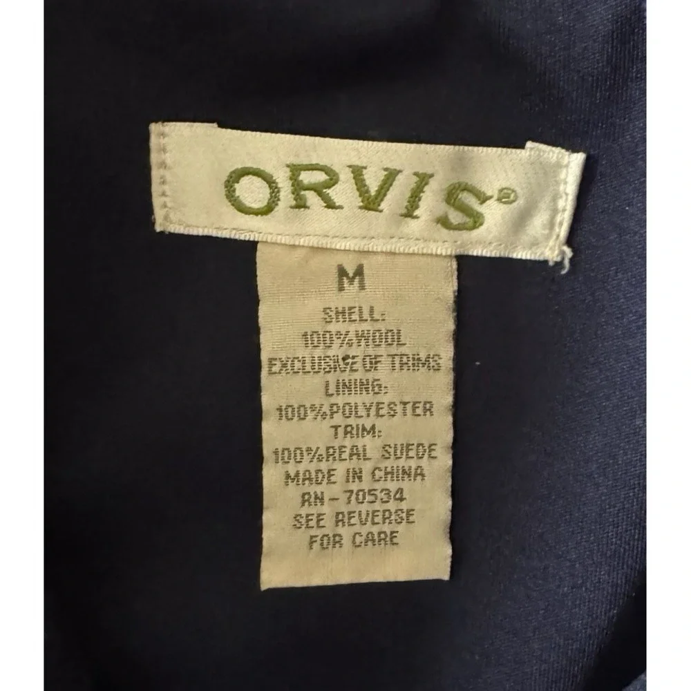 Orvis Mens 100% Wool Zip Up Jacket Suede Patches Medium Academia Blokecore Prep